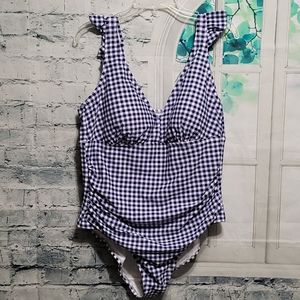 Womens Plus Size Ruffle Gingham High Coverage